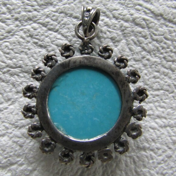 Turquoise Ornate Silver Circle Pendant - Picture 3 of 4